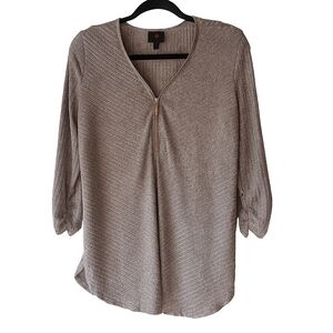 JM Collection Gray Ribbed Zip Front Tunic Top Medium Stretch‎ 3/4 Sleeve